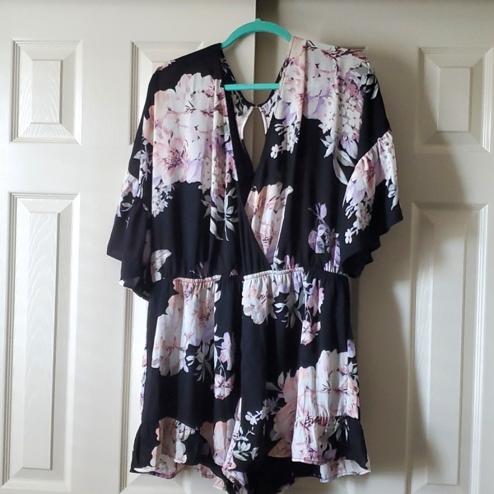 Black multi-colored romper